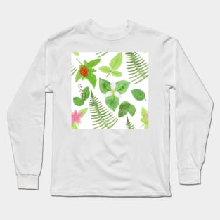 Pacific Northwest Watercolor Botanicals Pattern Long Sleeve T-Shirt